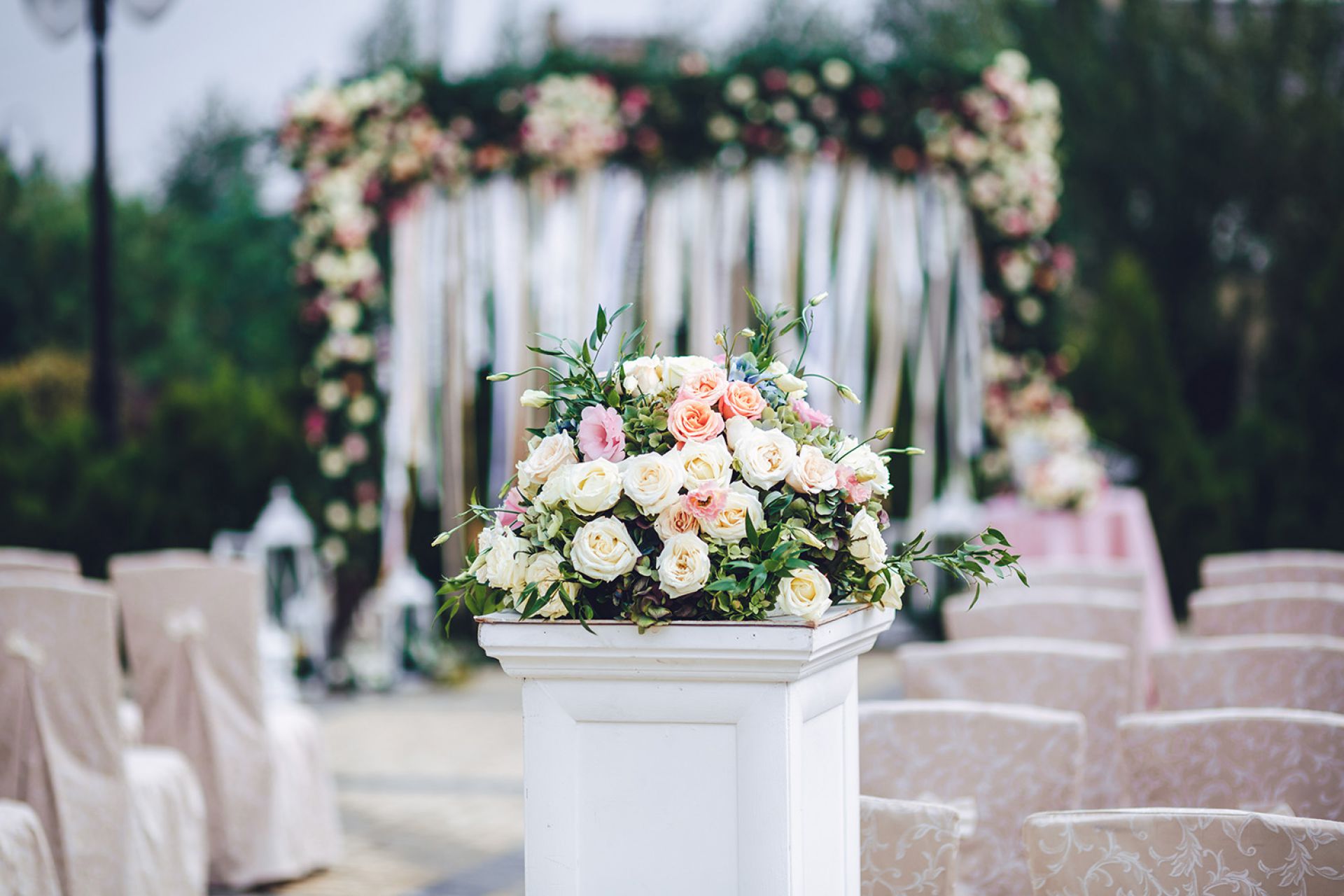An image of ceremony decor with flowers